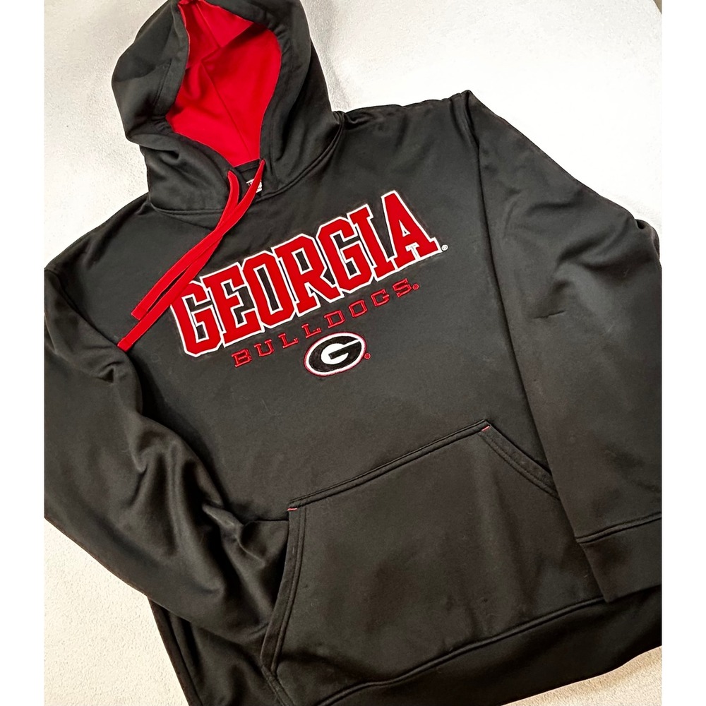 GEORGIA BULLDOGS Performance Hoodie Mens Medium Black Red NCAA Embroidered Logo